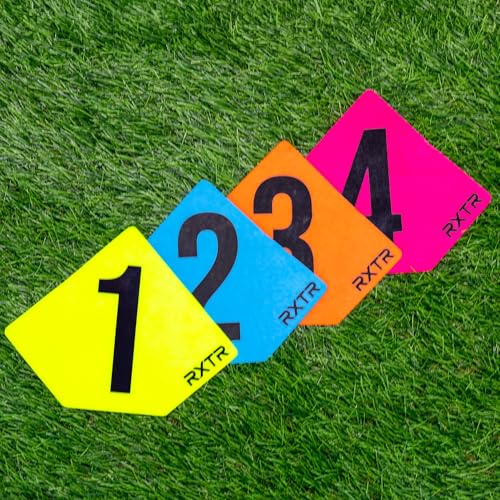 QUICKPLAY RXTR Cognitive Markers Set of 4 - High Visibility Agility Training for Reaction Drills, Durable Flat Field Markers for Soccer & Baseball Training Equipment & Sports Practice