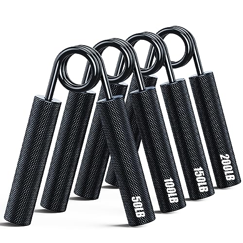 Grip Strength Trainer 4 Pack,50LB-200LB Metal Hand Grip Strengthener,Non-Slip Heavy-Duty Forearm Exerciser,Hand Gripper for Muscle Building and Hand Rehabilitation Exercising - color: Black