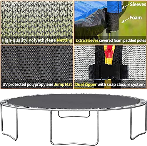 10 12 14 16ft Trampoline with Sprinkler, Lights, Water Ball, Socks, 1500LBS Outdoor Trampoline for Kids and Adults, ASTM Approved, Recreational Trampolines with Basketball Hoop, Enclosure Net