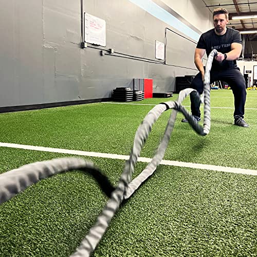 Meister Professional Sheathed Battle Rope for Strength & Conditioning Gym Workouts - 1.5" Diameter - Gray