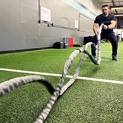 Meister Professional Sheathed Battle Rope for Strength & Conditioning Gym Workouts - 1.5" Diameter - Gray