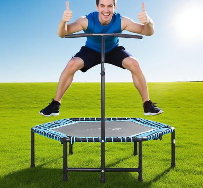 Foldable Mini Trampoline Fitness Rebounder with Adjustable Foam Handle, Exercise Trampoline for Adults Indoor/Garden Workout