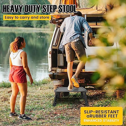 Adjustable RV Step Stool, 3-Step Height Adjustment, Foldable Legs, Wide Anti-Slip Surface,Supports Up to 1,000 lb, Premium Aluminum Construction Easy to Carry - color: Carton Black