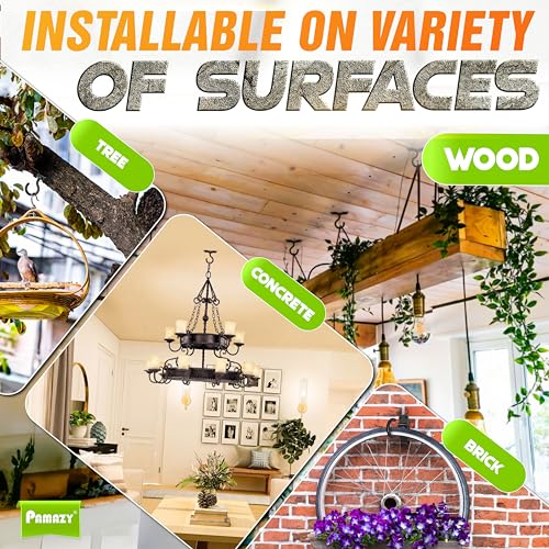 [UPGRADED] 2Pcs 200LBS Rotatable Ceiling Hooks with 4 Screw Points Base, Wall Mount Metal Hanger Black Ceiling Hook for Hanging Plant, Bird Feeder, Lights, Bed Canopy, Wind Chime, Indoor Outdoor Decor