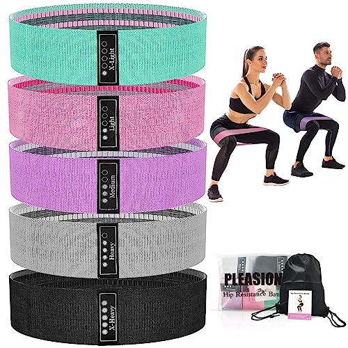 Fabric Resistance Bands for Working Out, 5 Levels Booty Bands for Women Men, Cloth Workout Bands Resistance Loop Exercise Bands for Legs Butt at Home Fitness, Yoga, Pilates - color: Green/Pink/Purple/Grey/Black