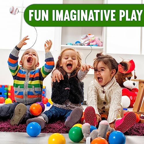 Playbees Reactive Practice Baseballs (3 Pack) – Personal Wrist Return Trainer for Solo Pitching & Catching Practice – High-Elastic Training Ball for Kids & Beginners – Compact Travel Set