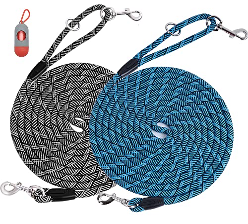 2 Pack Long Dog Leash for Training - 15FT/30FT/50FT, Reflective Rope Check Cord for Large, Medium & Small Dogs - Tie-Out Cable Lead for Hunting, Camping or Backyard - color: 2Pack Black&Blue, size: 16FT* 3/8 inch