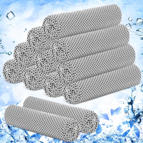 12 Pieces Cooling Towels, 40 x 12 Inch Ice Cool Towel for Neck and Face Microfiber Soft Breathable Chilly Rags for Yoga, Sports, Golf, Gym, Running, Workout(Light Gray) - color: Light Gray