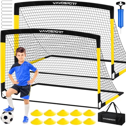 Kids Soccer Goals for Backyard Set, 2 of 4x3 / 6x4 ft Portable Soccer Goal Nets, Pop Up Mini Toddler Soccer Net Training Equipment & Ball, Cones for Ages 3-14, Outdoor Games Gifts for Kids