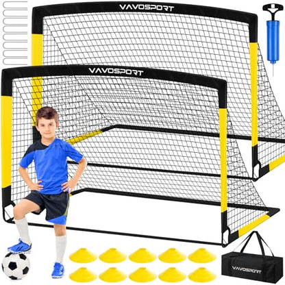 Kids Soccer Goals for Backyard Set, 2 of 4x3 / 6x4 ft Portable Soccer Goal Nets, Pop Up Mini Toddler Soccer Net Training Equipment & Ball, Cones for Ages 3-14, Outdoor Games Gifts for Kids
