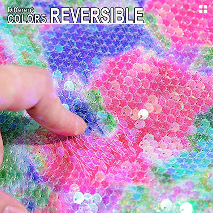 GA&EN Mermaid Reversible Sequin Drawstring Backpack/Bag Clear Iridescent Sequin+Colorful Fabric for Kids Girls - color: 16-clear Iridescent Sequin+colorful Fabric