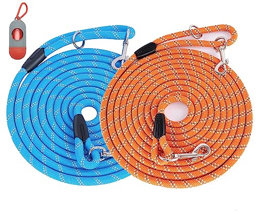 (2 Pack) Long Dog Leash for Dog Training 15FT/30FT/50FT, Dog Rope with Reflective Thread for Large Medium Small Dogs, Dog Tie-Out Cable Lead for Hunting, Camping&Backyard - color: 2Pack Orange&Blue, size: 16FT* 3/8 inch