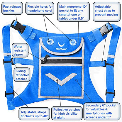 Running Mini Backpack Vest for Men & Women - Hi-viz gear, Holds Valuables, any Phone - Ideal for Fitness, Walking, Cycling! - color: Sky Blue