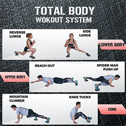 Core Exercise Sliders, Dual Sided Gliding Discs & Exercise Resistance Loop Bands & Pounch for Legs Butt Forearm Stretching Physical Therapy Use on Carpet or Hardwood Floors Home Ab Workout