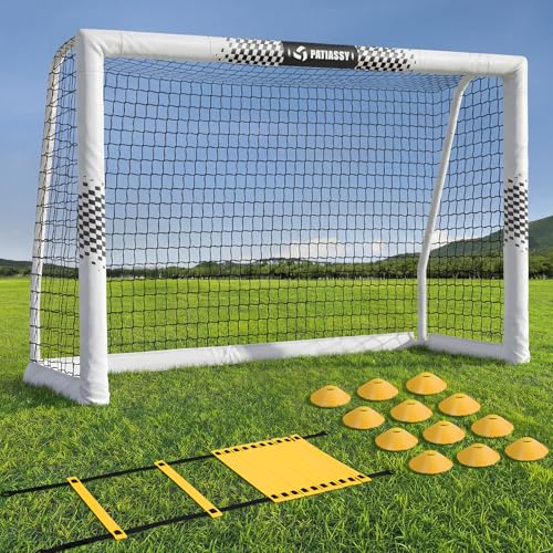 Soccer Goal for Backyard, 8x5/6x4 FT Heavy Duty Soccer Net with Safety Foam Padded Metal Post, Durable Goals with Training Set Agility Ladder & 12 Cones for Youth & Adults Practice - size: 6x4 FT