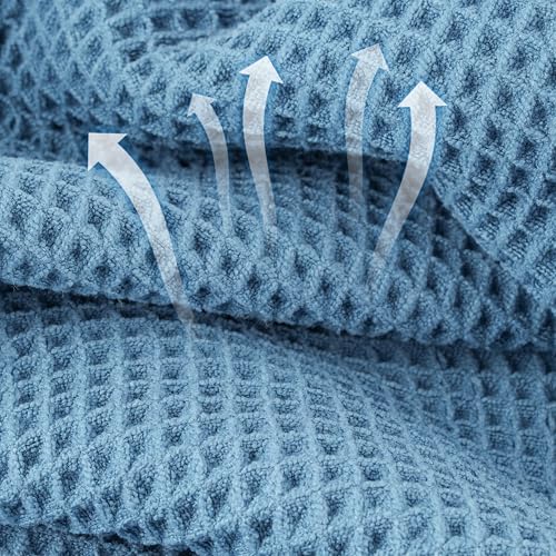 Microfiber Waffle Face Towels, 2 Pieces, Oversized, Soft, Absorbent, Fast Drying, Lint Free 430 GSM (Blue) - color: Blue