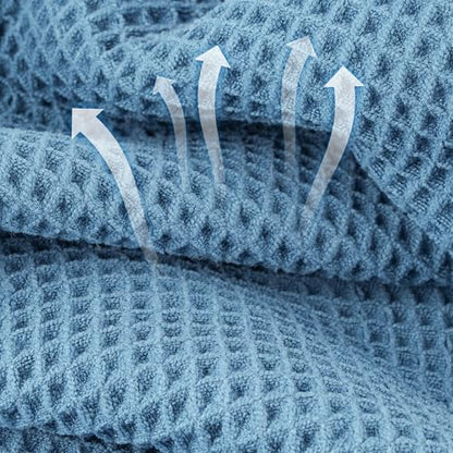 Microfiber Waffle Face Towels, 2 Pieces, Oversized, Soft, Absorbent, Fast Drying, Lint Free 430 GSM (Blue) - color: Blue