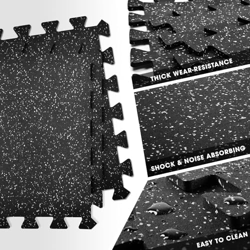 Yes4All Heavy Duty 100% High Density Rubber Floor Tiles Interlocking Mat - 8 Pcs 20 SQFT, Gray