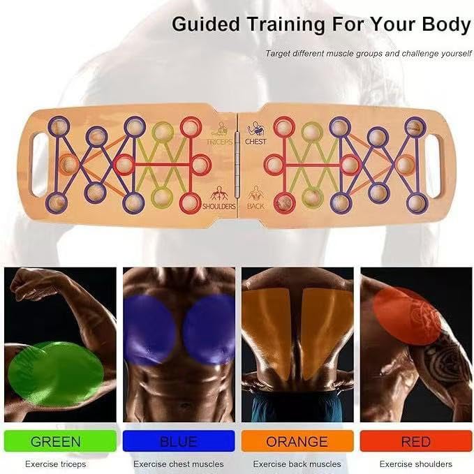 Wooden Foldable push-up board, Adjustable design. Features wooden handles and grip bars, ideal for fitness and core strength training. Suitable for both men and women