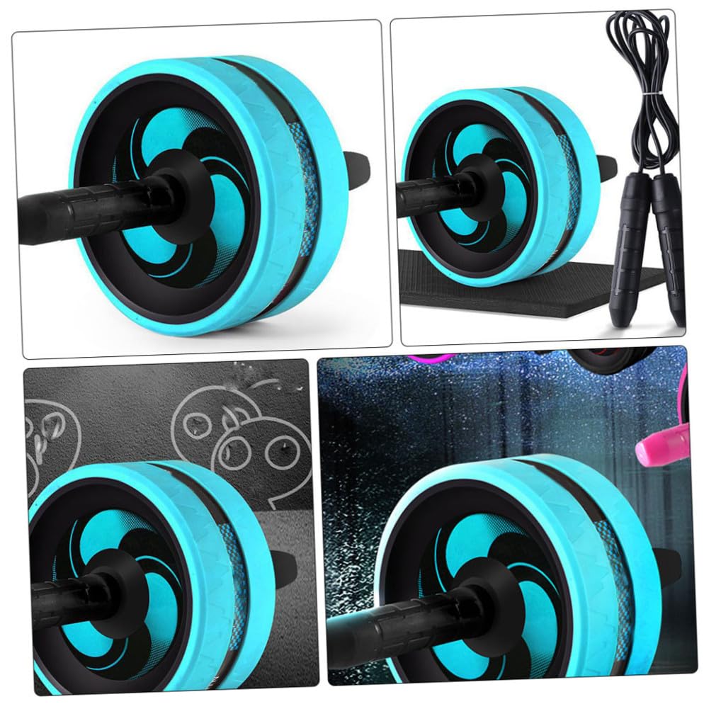 ABOOFAN Mute Ab Roller Wheel with Knee Pad and Jump Rope Non-slip Handles for Comfortable Grip Silent Core Strength Trainer for Women and Beginners Blue and Black Fitness Equipment for