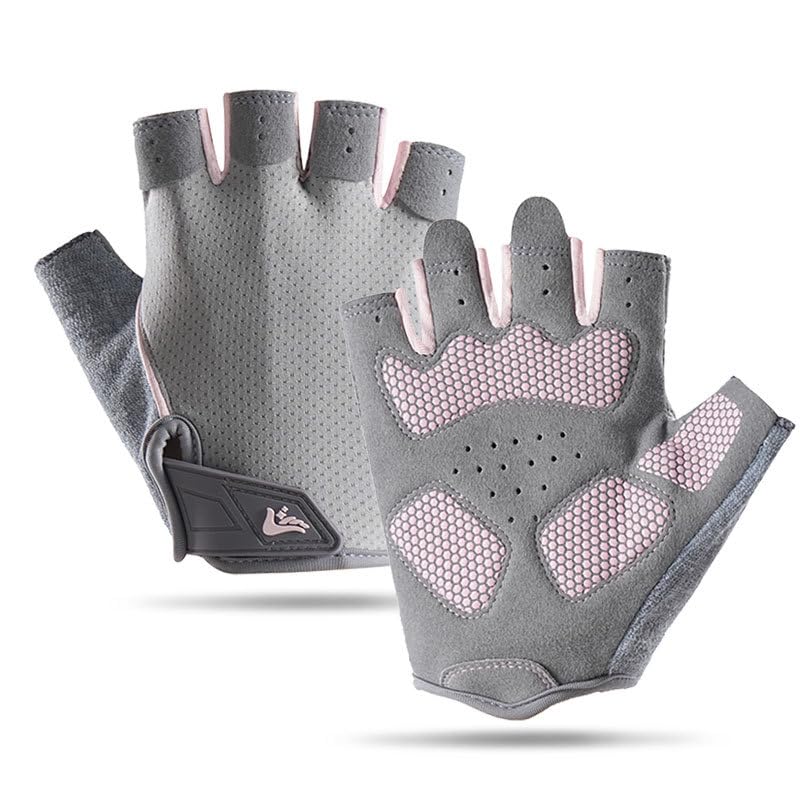 Half-Finger Workout Gloves Unisex - Anti Slip Exercise Gloves Gym Training - color: Gray/Light Pink, size: Medium