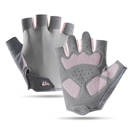 Half-Finger Workout Gloves Unisex - Anti Slip Exercise Gloves Gym Training - color: Gray/Light Pink, size: Medium