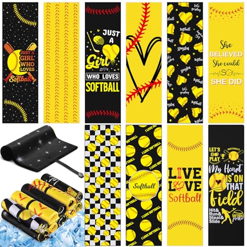 10 Pack Softball Cooling Towel with Buckle for Neck and Face 40" x 12" Summer Quick Dry Soft Breathable Chilly Ice Towel for Yoga, Sport, Workout, Gym, Camping, Softball Gifts Player Team Gift