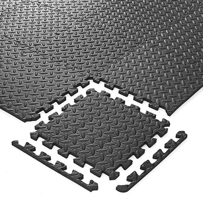 Philosophy Gym Pack of 36 Exercise Flooring Mats - 12 x 12 Inch Foam Rubber Interlocking Puzzle Floor Tiles - Black