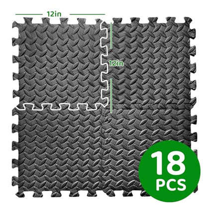 3x6 Feet Interlocking Foam Floor Mats (18-Pack) - 0.4"（10mm Thick Gym Mats for Home Workouts, Exercise & Play - Puzzle Tiles for Home Gym, Yoga, Kids Area.