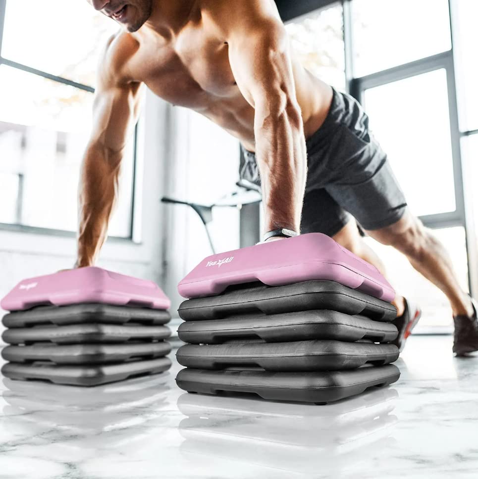 Yes4All High Arobic Step Platform & Stackable Risers - Adjustable 4"/6"/8"/10"/12" Height - Choose Full Step Platform Set or 2-Pack Stackable Risers, Customize for Cardio & Aerobic Exercise
