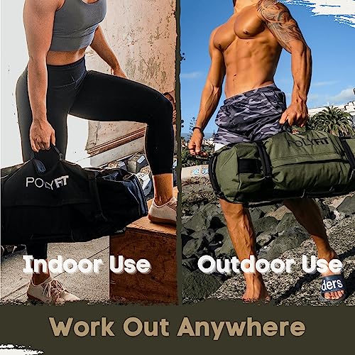 Polyfit Classic Sandbag - Workout Sandbag with 8 Gripping Handles - color: BLACK CAMO, size: Large (50-125lbs)