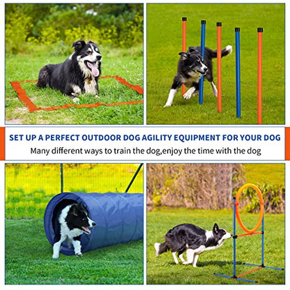 Dog Agility Training Equipment, 60-piece Dog Obstacle Course Training Starter Kit Pet Outdoor Game with Tunnel, Agility Hurdle, Weave Poles, Jump Ring, Pause Box, Toy Balls and Storage Bag