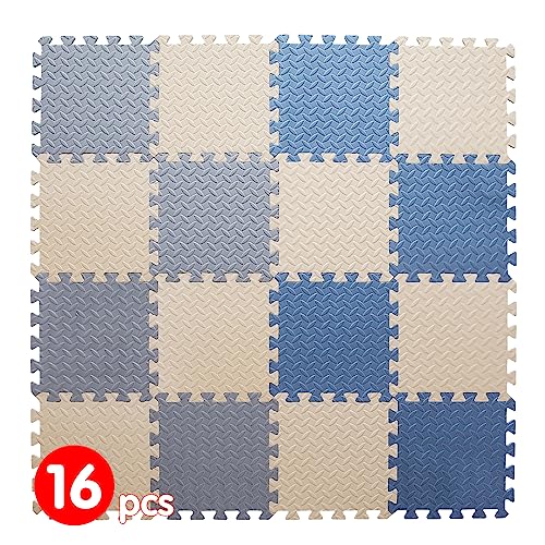 16 Tiles Foam Play Mat, Non-Toxic Square Foam Floor Tiles for Kids - color: Beige/Gray/Gray Blue, size: 16 Pcs/47.2*47.2
