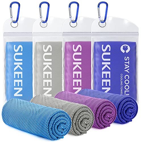 Sukeen 4 Pack Cooling Towels (40"x 12"), Cooling Neck Wraps, Soft Ice Towel - color: Blue/Grey/Purple/Dark Blue