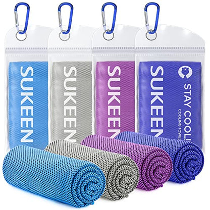 Sukeen 4 Pack Cooling Towels (40"x 12"), Cooling Neck Wraps, Soft Ice Towel - color: Blue/Grey/Purple/Dark Blue