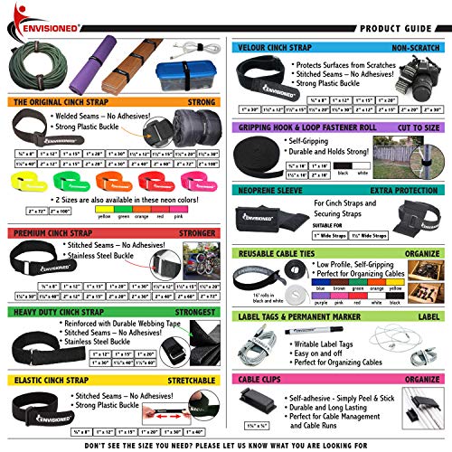 Elastic Reusable Cinch Straps 1.5" x 12" - 6 Pack Multipurpose Quality Hook and Loop Securing Straps