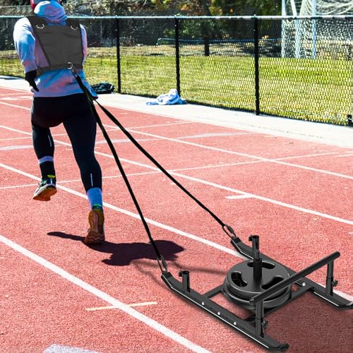 Dolibest Weight Sled, Fitness Sled, Workout Sled for Fitness Strength Training and Speed Improvement, Push-Pull Prowler Training, Suitable for 1-2" Weight Plates, Black - color: Black Push-Pull Sled