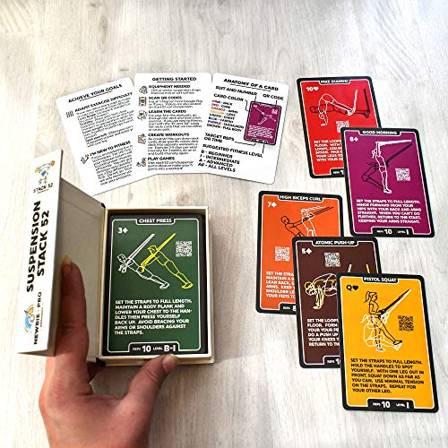 Stack 52 Suspension Exercise Cards. Compatible with All Suspension Trainers. Suspended Bodyweight Resistance Workout Game. Video Instructions Included. Fun Home Fitness Program. (New Deck) - color: 55 Card Base Deck