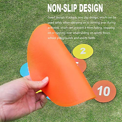 Numbered Poly Spot Markers - 10pc Anti-Slip 9 Inch (23cm) Floor Dots for Sports Training, Agility Drills, Games
