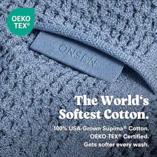 ONSEN Supima® Waffle Hand Towels, Quick Dry Lint Free 100% USA Cotton, Lightweight Absorbent Hand Towel Set, 16x30 in (Denim Blue, Hand Towel 2-Pack) - color: Denim Blue, size: Hand Towel 2-Pack