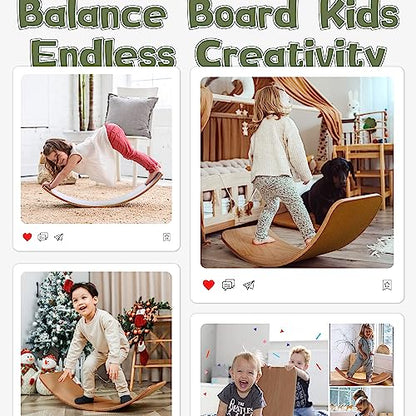 Gentle Monster Wobble Balance Board, Wooden Montessori Toy Rocker Board Natural Wood Kids Toddler Open Ended Learning Toy Yoga Curvy Board for Adult Office Classroom Christmas Gifts