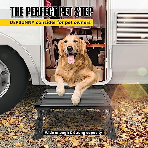 Adjustable RV Step Stool, 3-Step Height Adjustment, Foldable Legs, Wide Anti-Slip Surface,Supports Up to 1,000 lb, Premium Aluminum Construction Easy to Carry - color: Carton Black