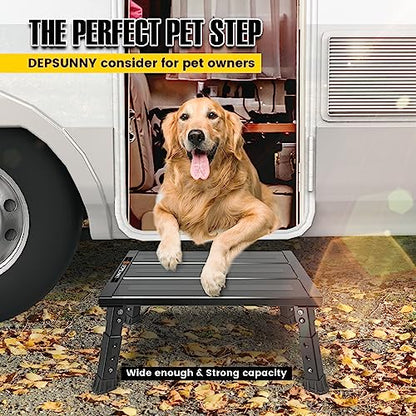 Adjustable RV Step Stool, 3-Step Height Adjustment, Foldable Legs, Wide Anti-Slip Surface,Supports Up to 1,000 lb, Premium Aluminum Construction Easy to Carry - color: Carton Black