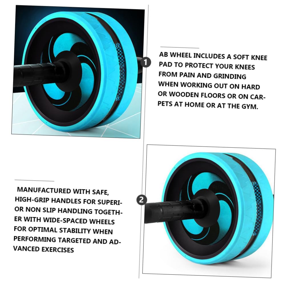 Ab Roller Wheel with Knee Pad and Jump Rope Silent Core Trainer for Abdominal Exercise Safe Non-slip Handles Portable Gym Equipment for Men and Beginners Blue and Black