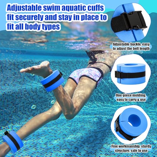 4 Pcs Water Aquatic Exercise Set 2 Ankle Wrist Swimming Weights 2 Water Aquatic Exercise Dumbbells PE Materials Dumbbell Aerobics with Non Slip Handle for Swim Pool Fitness Equipment