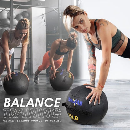 Yes4All Wall Ball, Soft Leather Weighted Iron Sand Ball for Dynamic Multifunctional Exercise, 6 LB - 30 LB - color: A. Black, style: A. 6LB