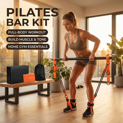 Sakerplus Pilates Kit Pilates Bar Kit with Resistance Bands, Full Body Workout System, Portable Home Gym for Stretching, Strength Training, Core Exercise
