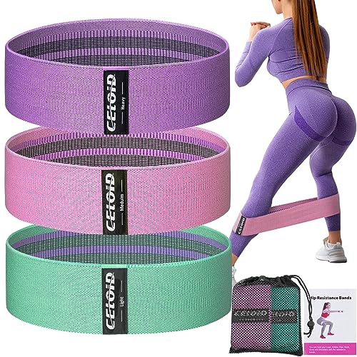 Resistance Bands Set, Exercise Bands with Non-Slip Design for Hips & Glutes, 3 Levels Workout Bands for Women and Men, Booty Bands for Home Fitness, Yoga, Pilates - color: Green,Purple,Pink