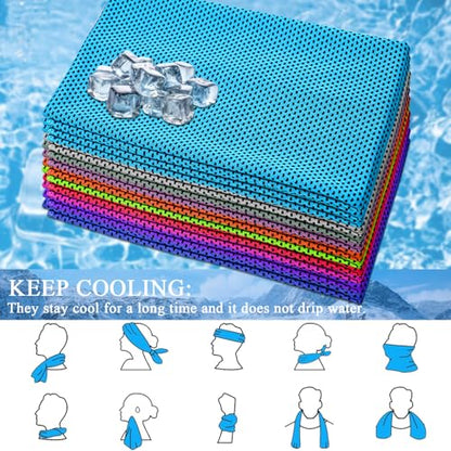 12 Pack Cooling Towels, 32 x 12 Inch Microfiber Ice Towels, Soft and Breathable Neck and Face Cooling Towels, Sweat Wicking Towels for Yoga, Running, Gym, Workout, Outdoor Exercise, 10 Colors