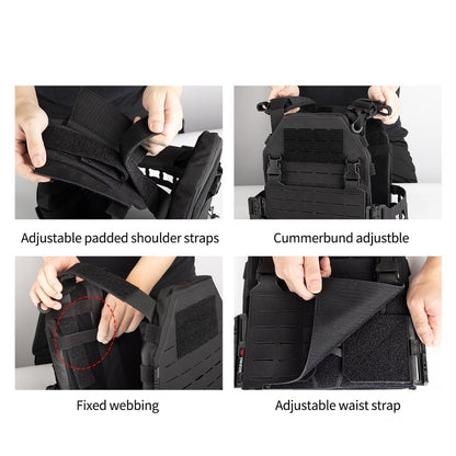 Tactical Vest for Men - Lightweight Quick Release Modular Vest Adjustable Airsoft Vest Outdoor for Running Training - color: Black